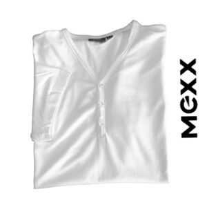 Mexx Henley Button Front Short Sleeve T-shirt in White - NWOT‎
